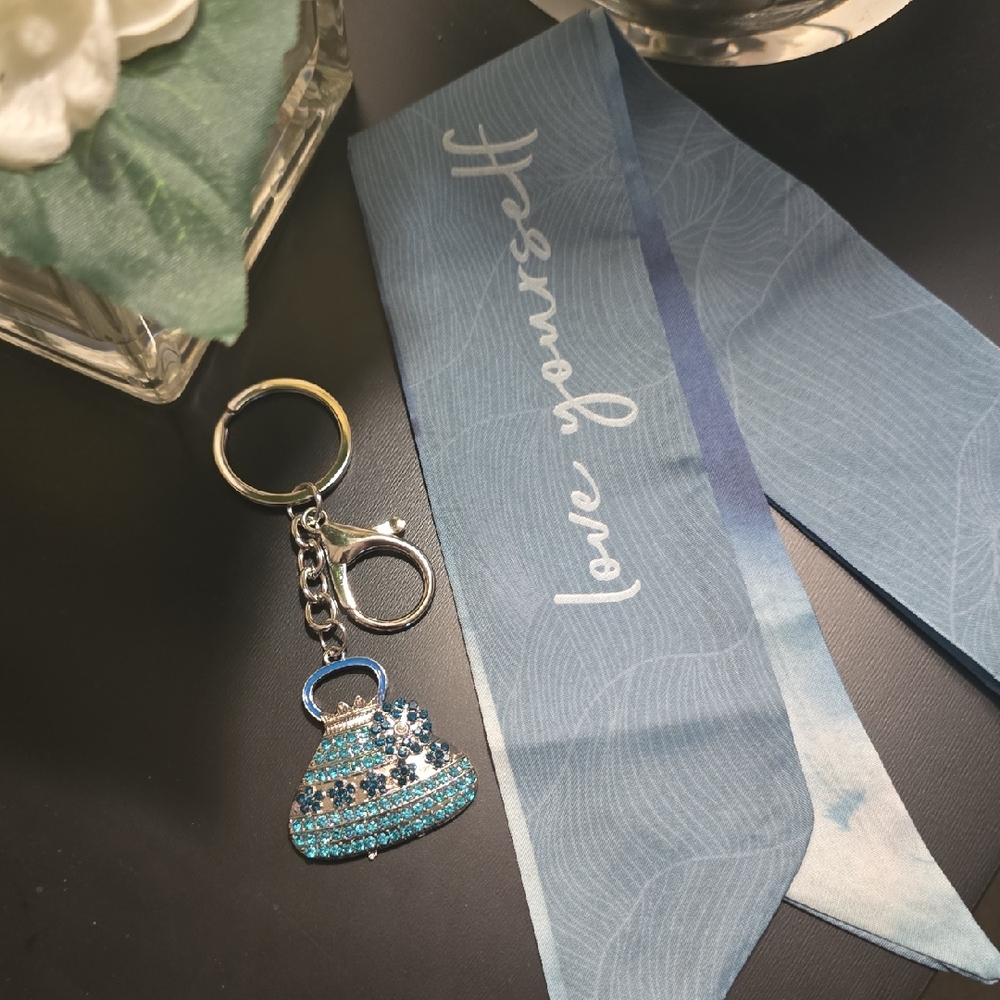Bag Charm & Twilly Bundle-Turquoise